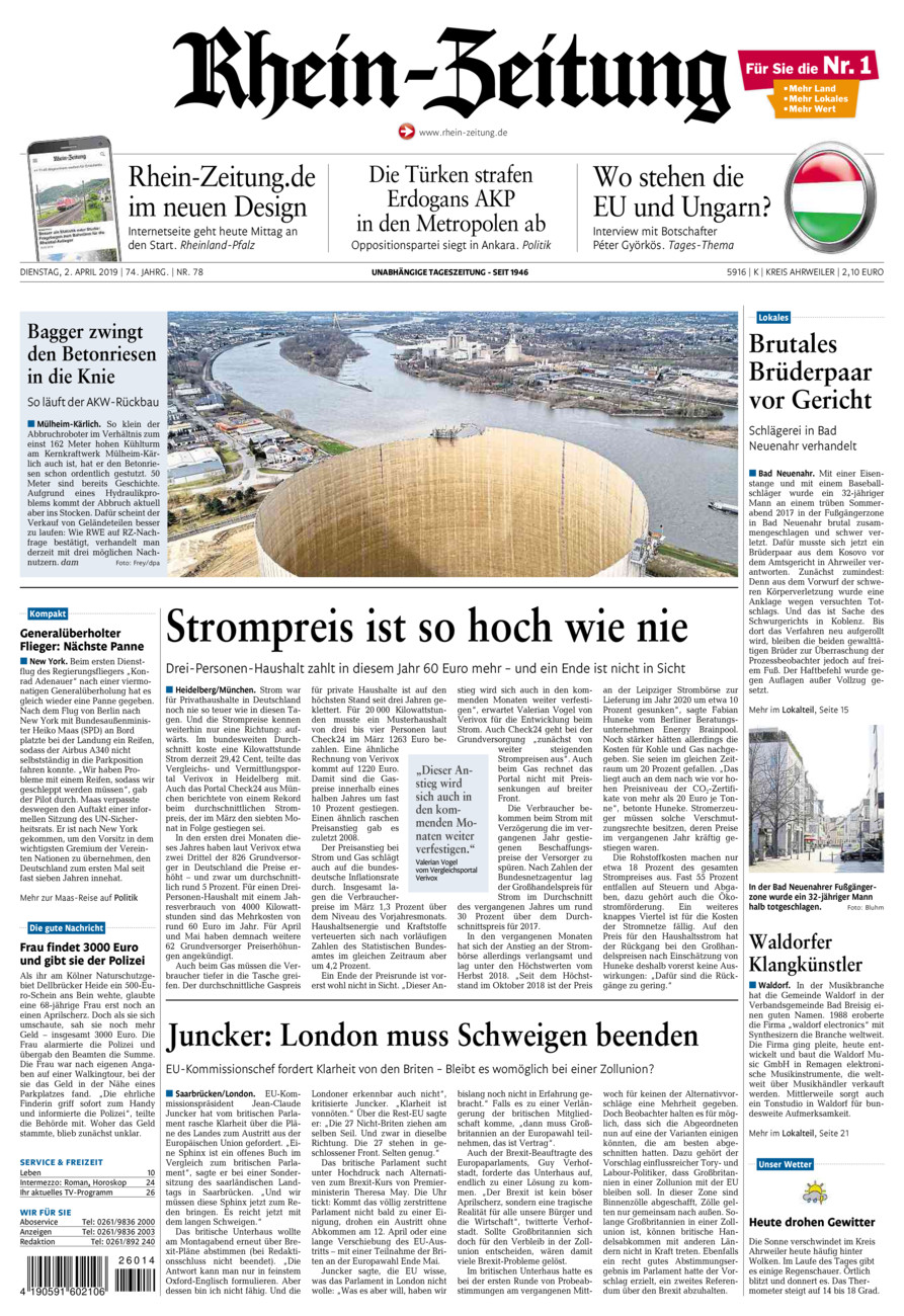 Rhein-Zeitung Kreis Ahrweiler vom Dienstag, 02.04.2019