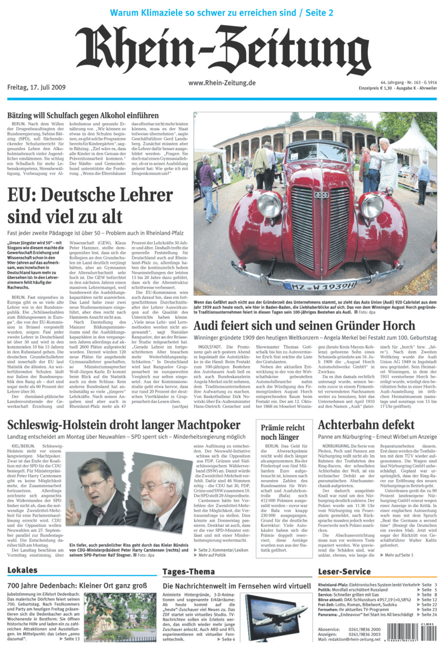 Rhein-Zeitung Kreis Ahrweiler vom Freitag, 17.07.2009