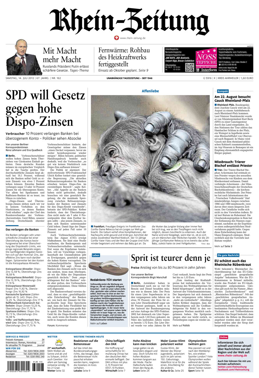Rhein-Zeitung Kreis Ahrweiler vom Samstag, 14.07.2012