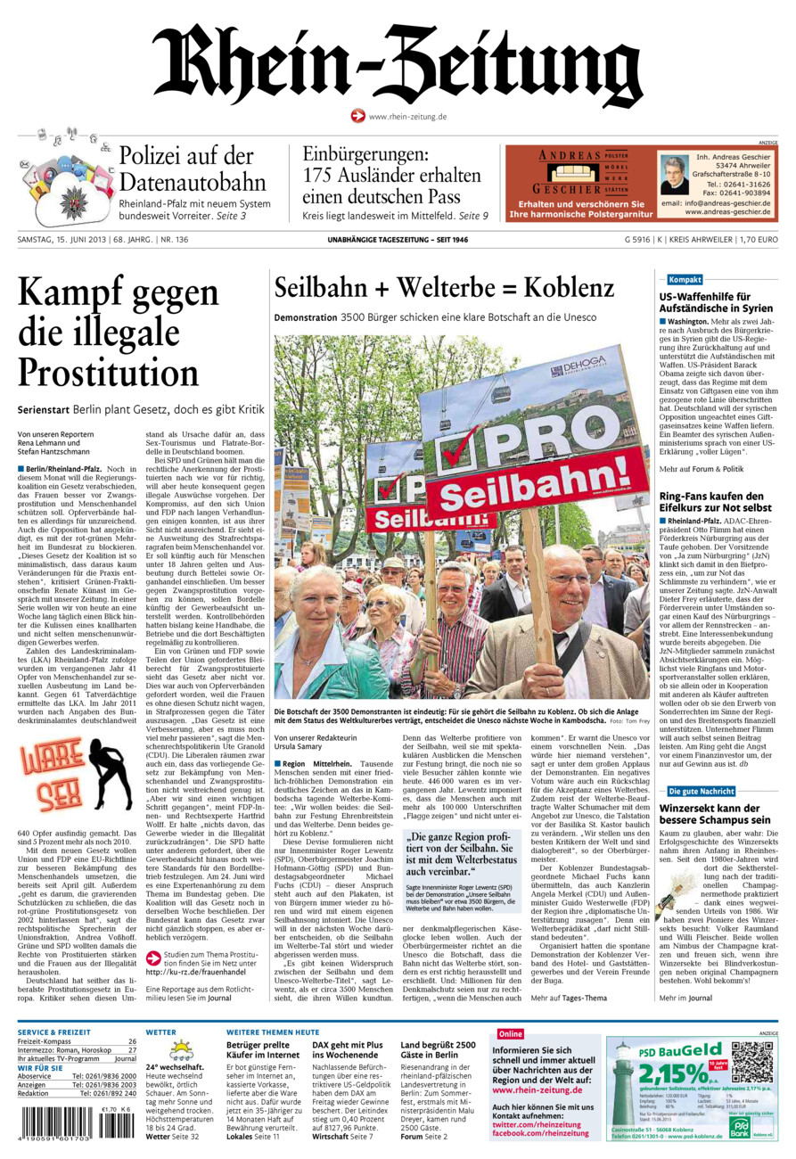 Rhein-Zeitung Kreis Ahrweiler vom Samstag, 15.06.2013