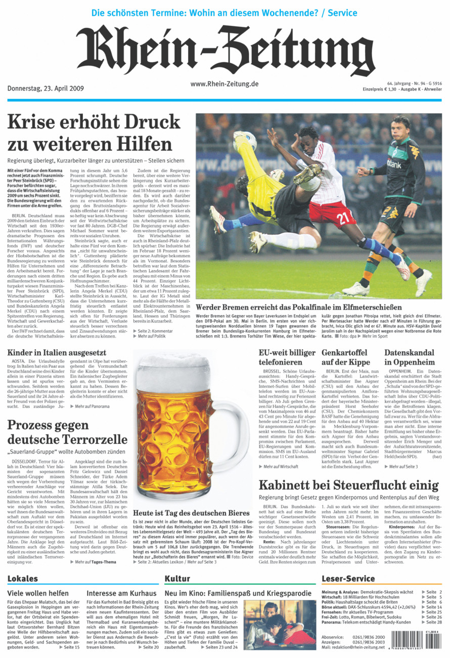 Rhein-Zeitung Kreis Ahrweiler vom Donnerstag, 23.04.2009