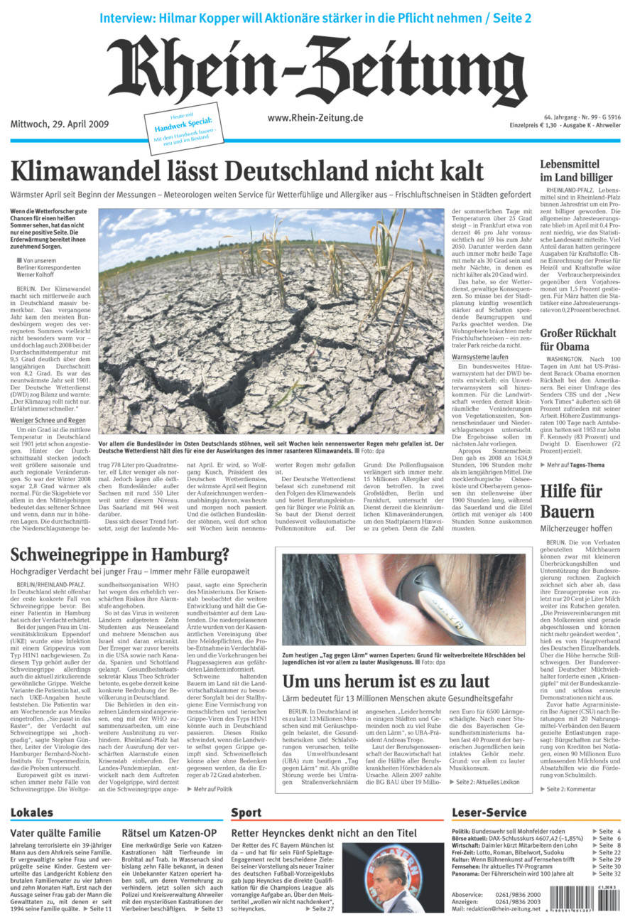 Rhein-Zeitung Kreis Ahrweiler vom Mittwoch, 29.04.2009
