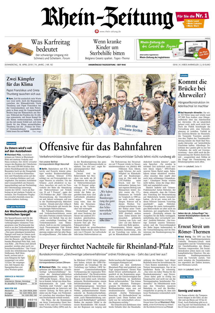 Rhein-Zeitung Kreis Ahrweiler vom Donnerstag, 18.04.2019