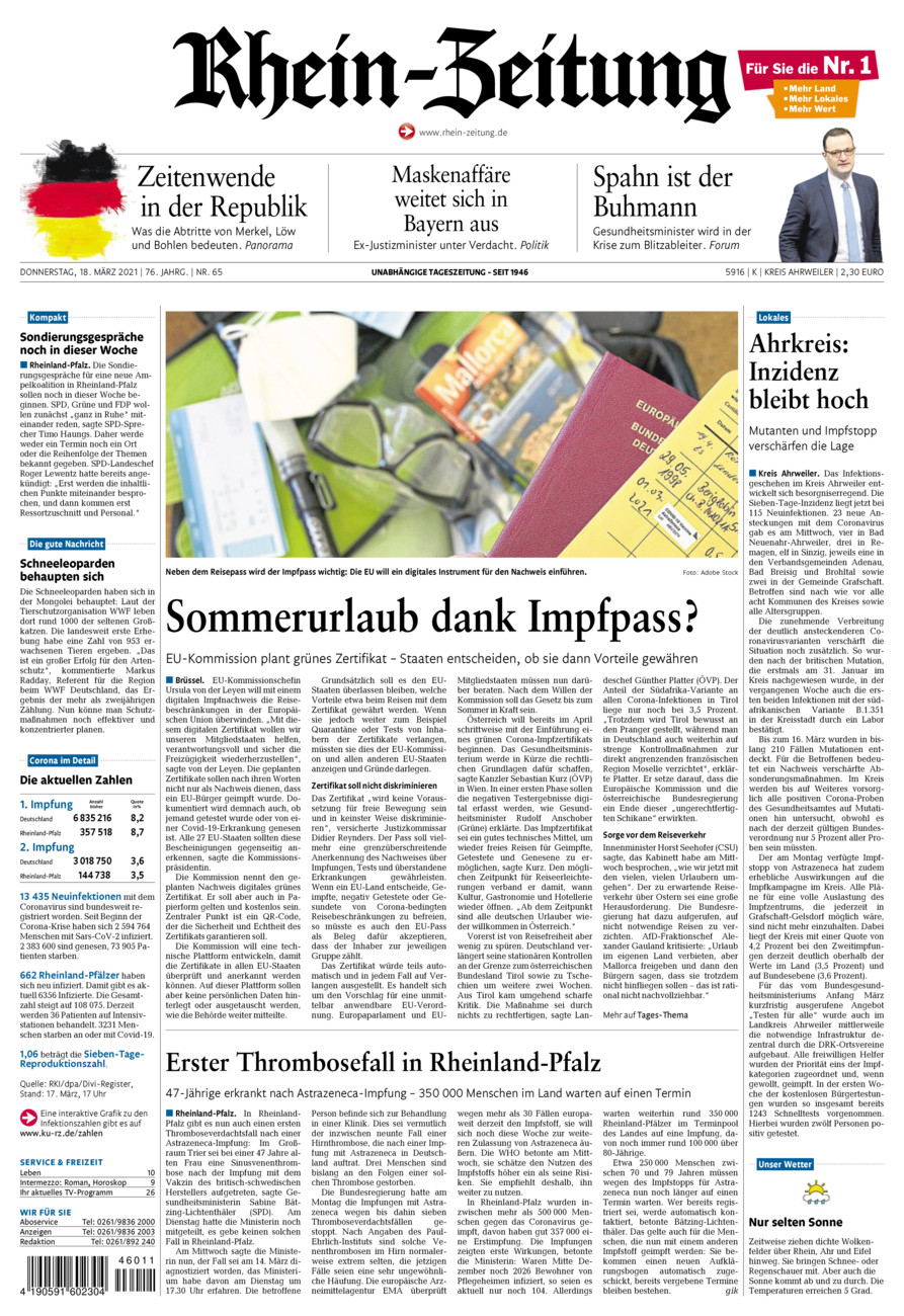 Rhein-Zeitung Kreis Ahrweiler vom Donnerstag, 18.03.2021