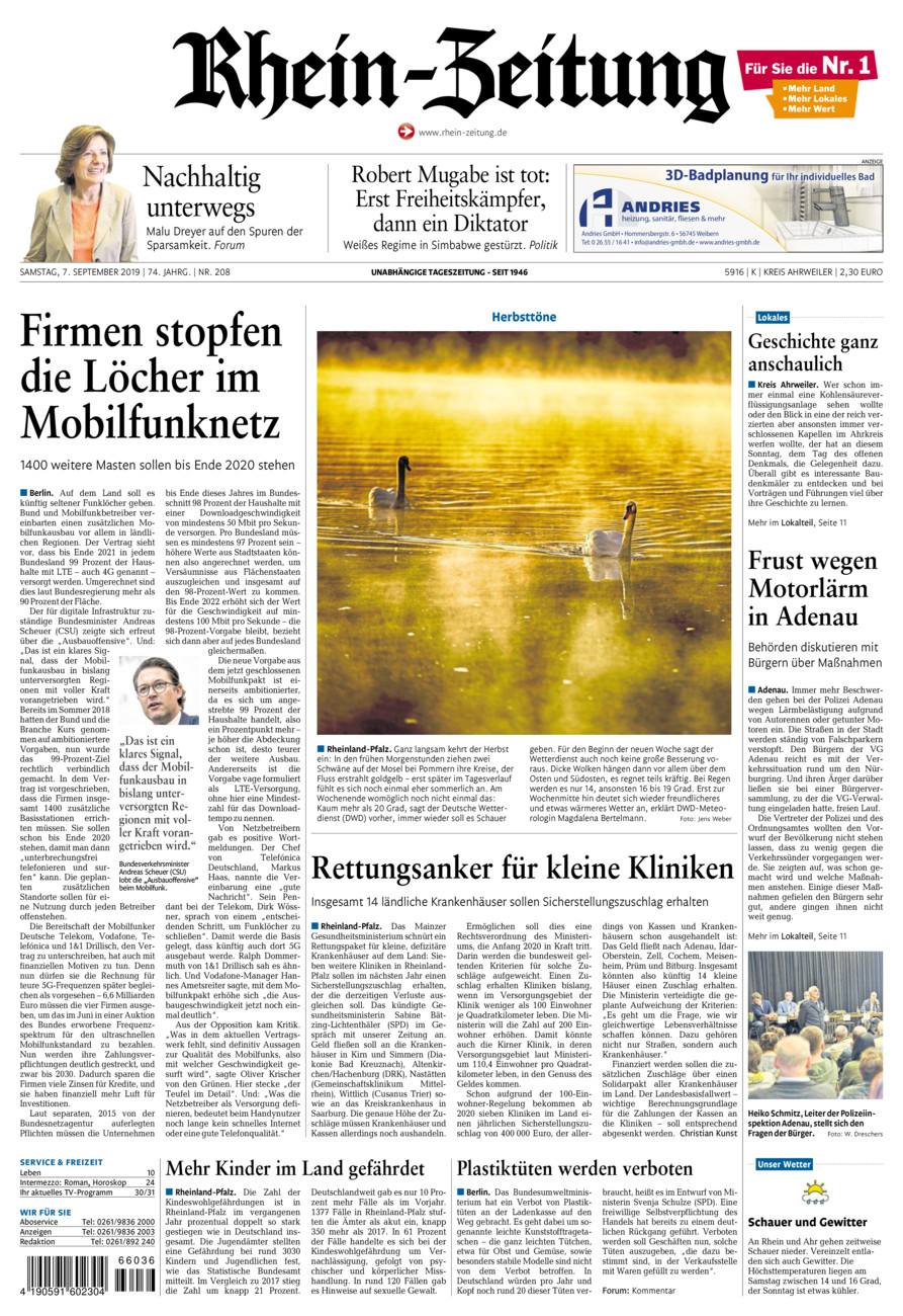 Rhein-Zeitung Kreis Ahrweiler vom Samstag, 07.09.2019