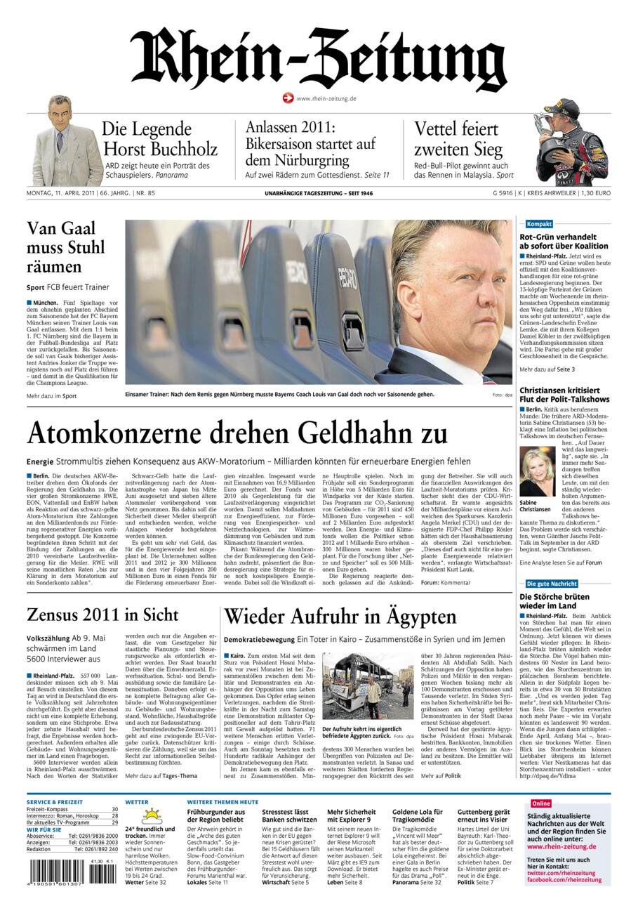 Rhein-Zeitung Kreis Ahrweiler vom Montag, 11.04.2011