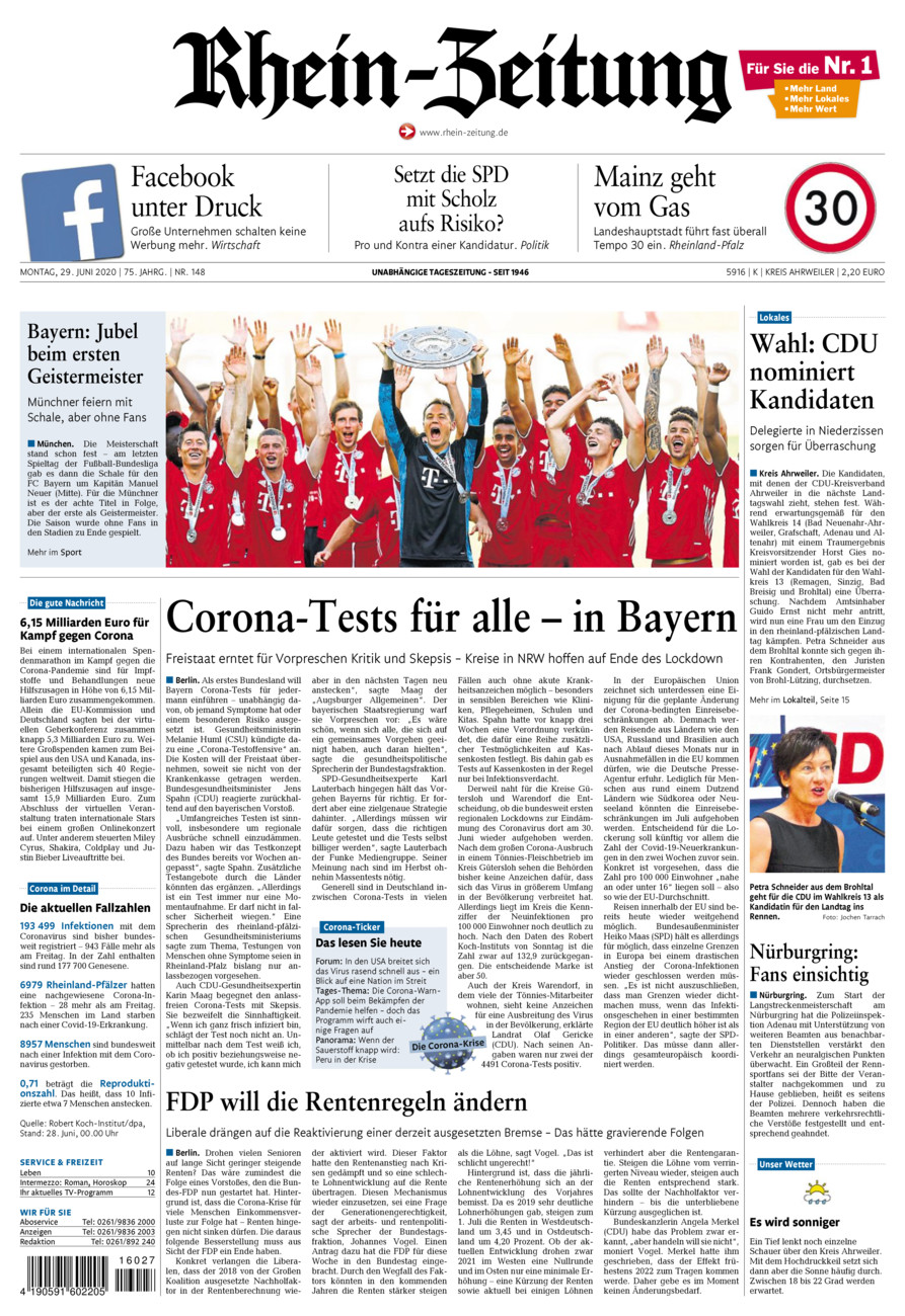 Rhein-Zeitung Kreis Ahrweiler vom Montag, 29.06.2020