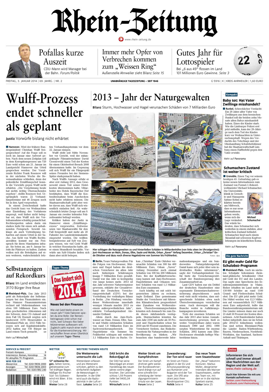 Rhein-Zeitung Kreis Ahrweiler vom Freitag, 03.01.2014