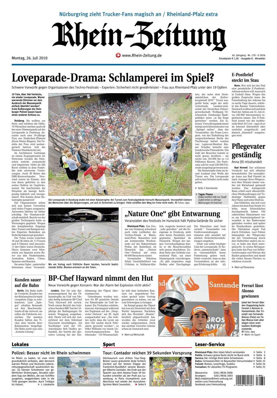 Rhein-Zeitung Kreis Ahrweiler vom Montag, 26.07.2010