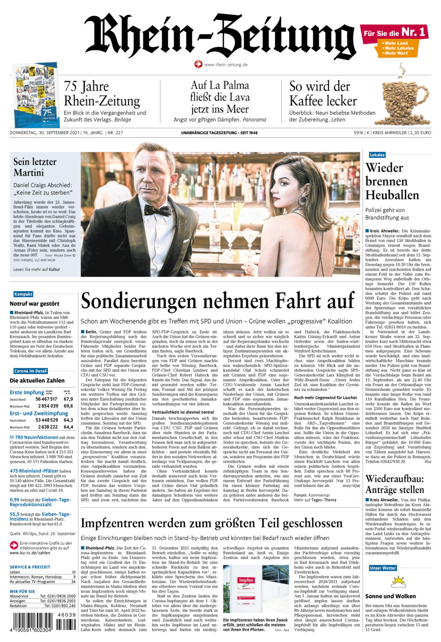 Rhein-Zeitung Kreis Ahrweiler vom Donnerstag, 30.09.2021