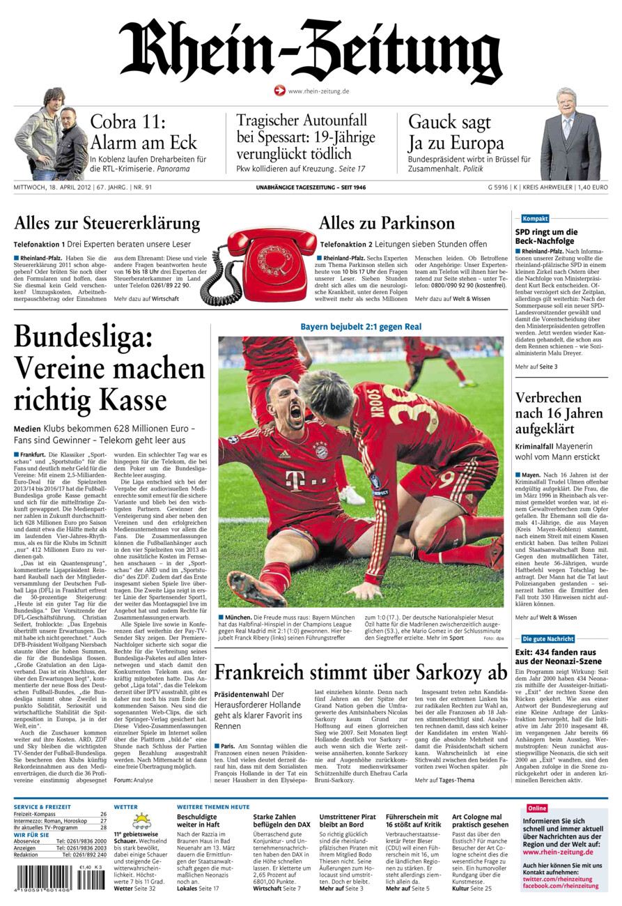 Rhein-Zeitung Kreis Ahrweiler vom Mittwoch, 18.04.2012
