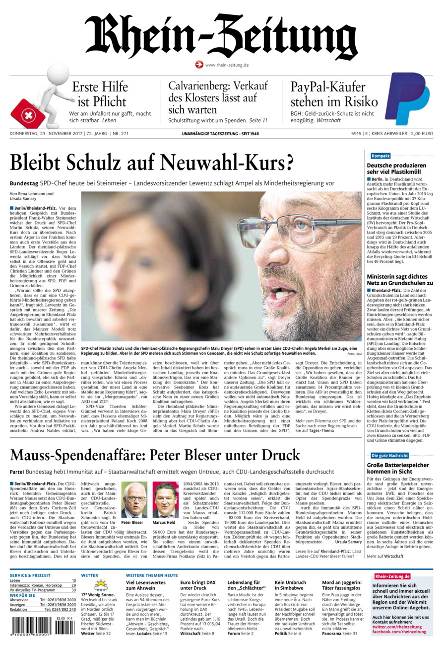 Rhein-Zeitung Kreis Ahrweiler vom Donnerstag, 23.11.2017
