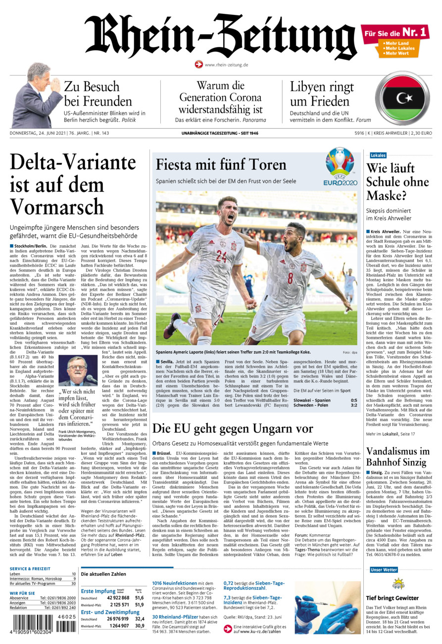 Rhein-Zeitung Kreis Ahrweiler vom Donnerstag, 24.06.2021