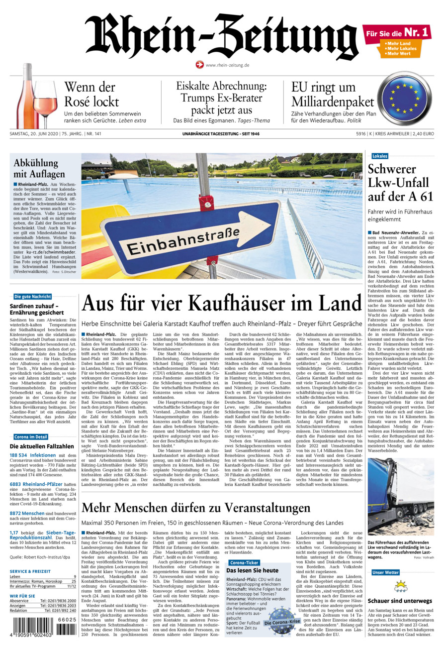 Rhein-Zeitung Kreis Ahrweiler vom Samstag, 20.06.2020