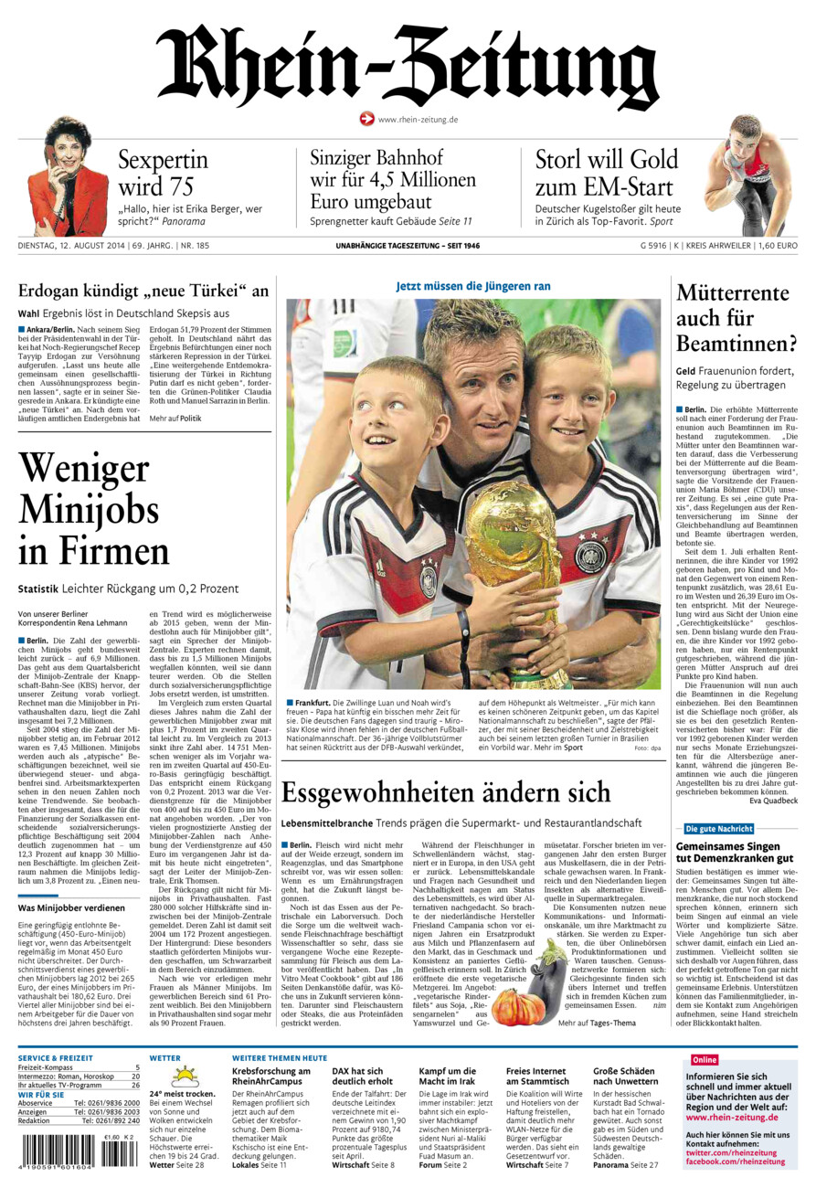 Rhein-Zeitung Kreis Ahrweiler vom Dienstag, 12.08.2014