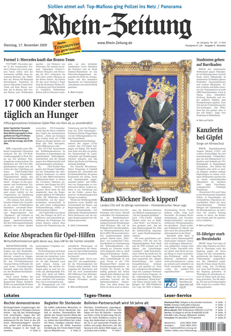 Rhein-Zeitung Kreis Ahrweiler vom Dienstag, 17.11.2009