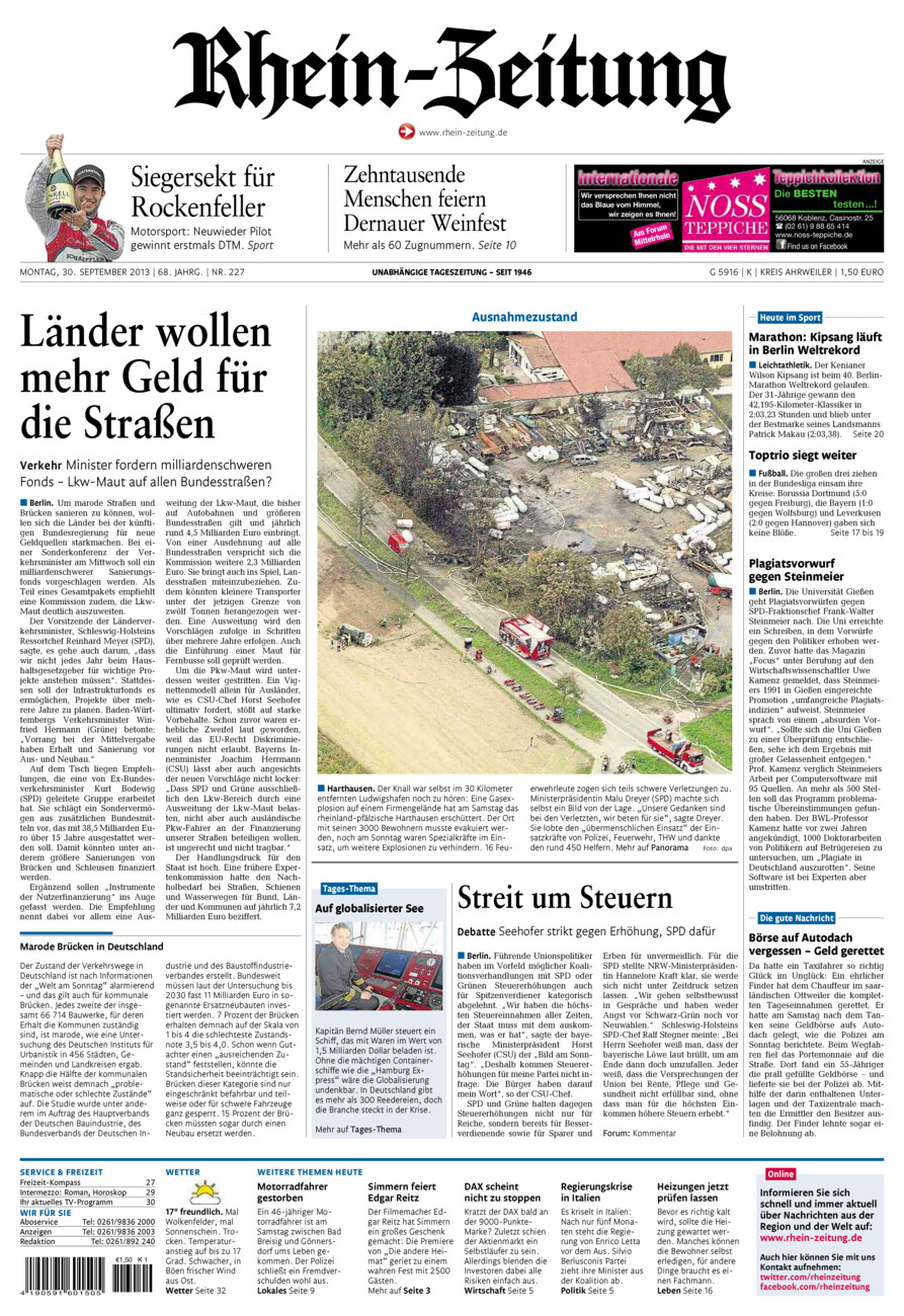 Rhein-Zeitung Kreis Ahrweiler vom Montag, 30.09.2013