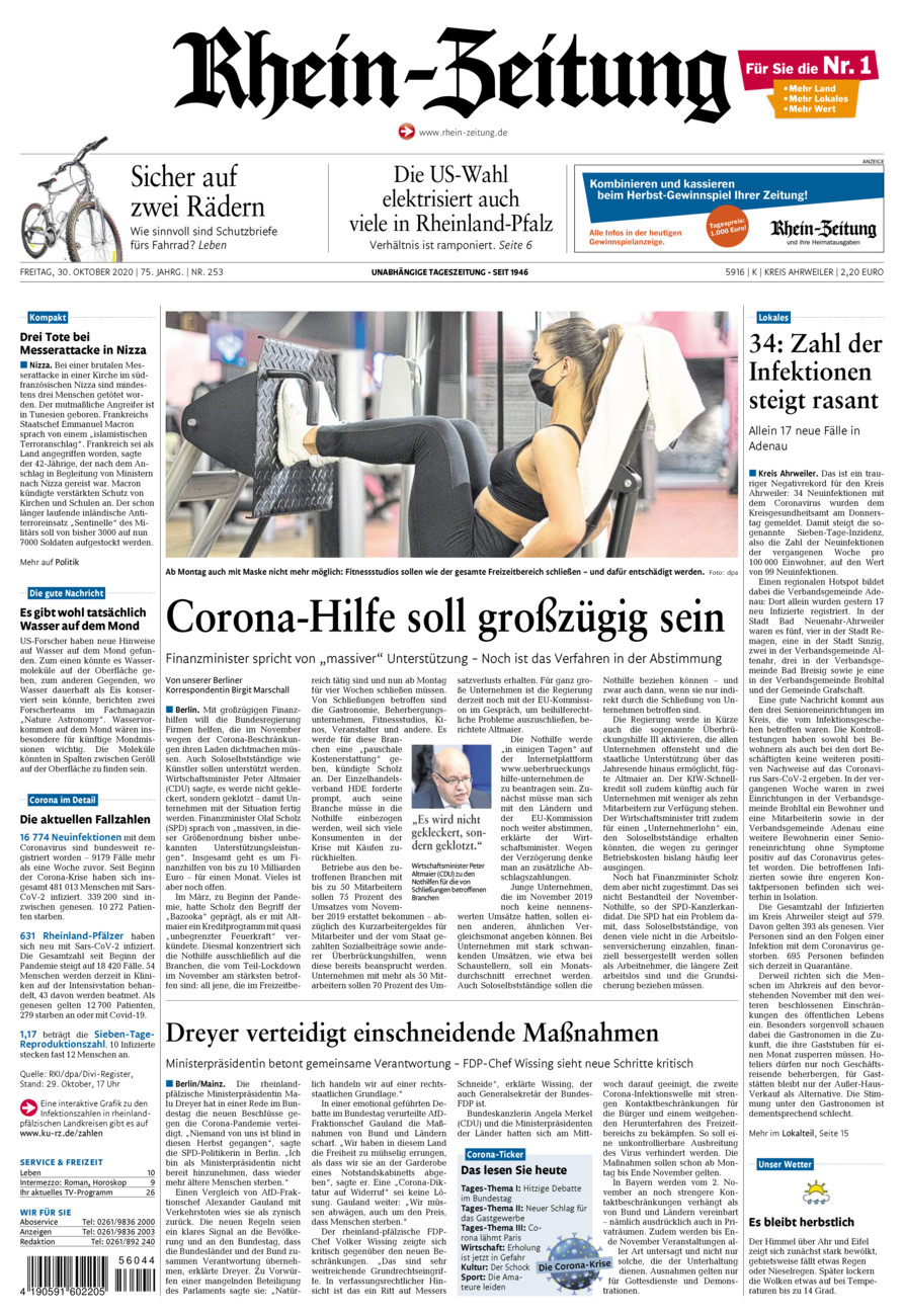 Rhein-Zeitung Kreis Ahrweiler vom Freitag, 30.10.2020
