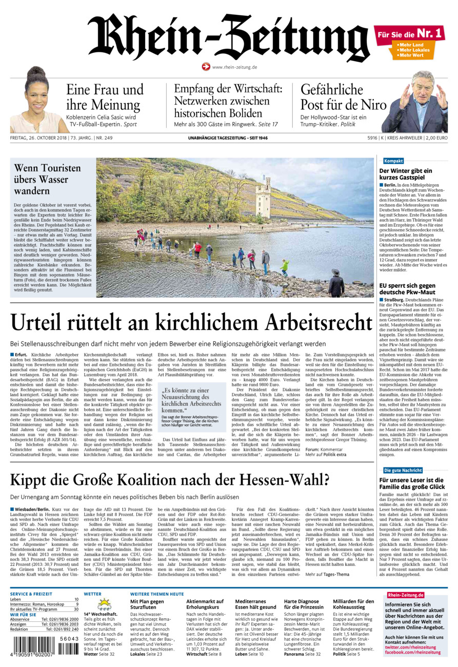 Rhein-Zeitung Kreis Ahrweiler vom Freitag, 26.10.2018