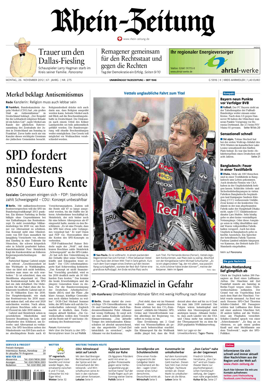 Rhein-Zeitung Kreis Ahrweiler vom Montag, 26.11.2012