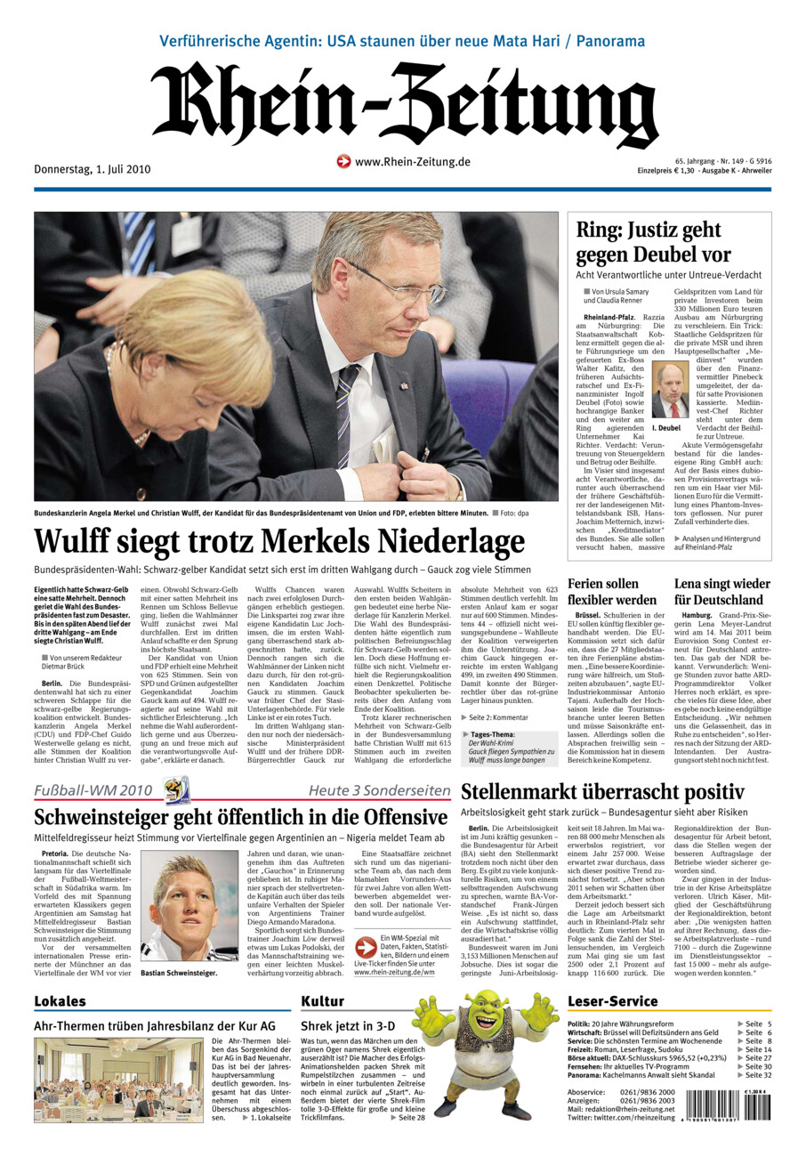 Rhein-Zeitung Kreis Ahrweiler vom Donnerstag, 01.07.2010