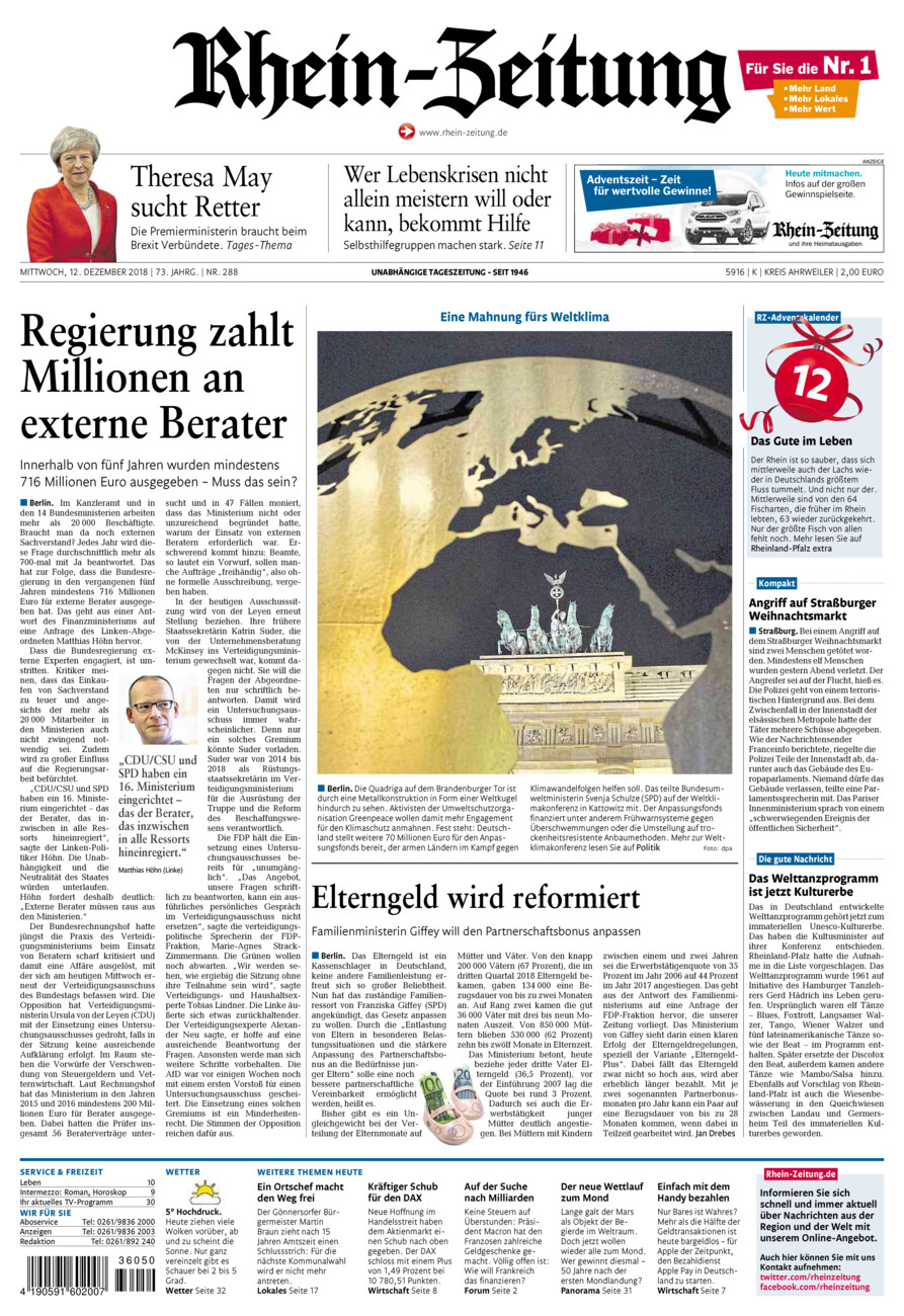 Rhein-Zeitung Kreis Ahrweiler vom Mittwoch, 12.12.2018