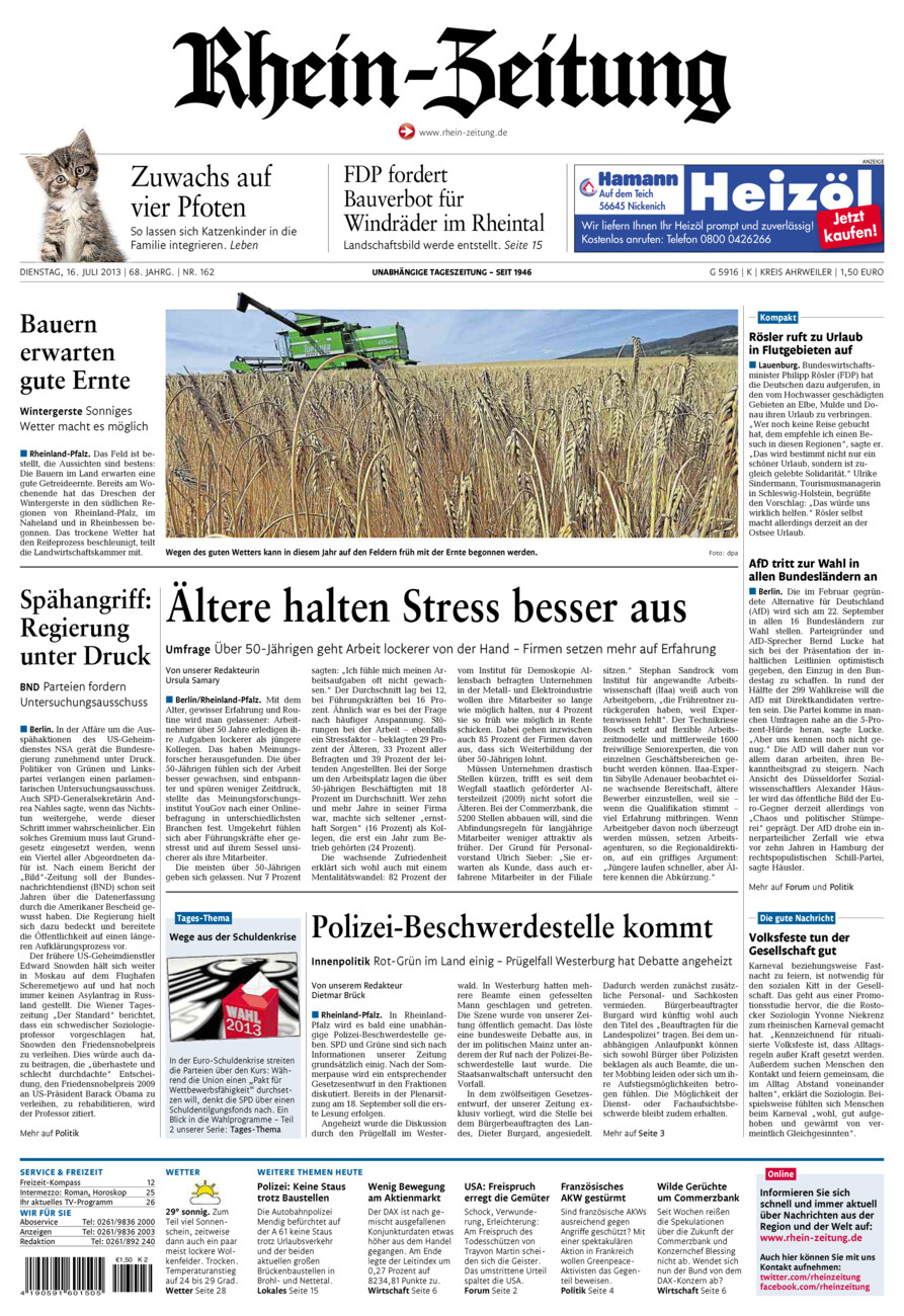 Rhein-Zeitung Kreis Ahrweiler vom Dienstag, 16.07.2013