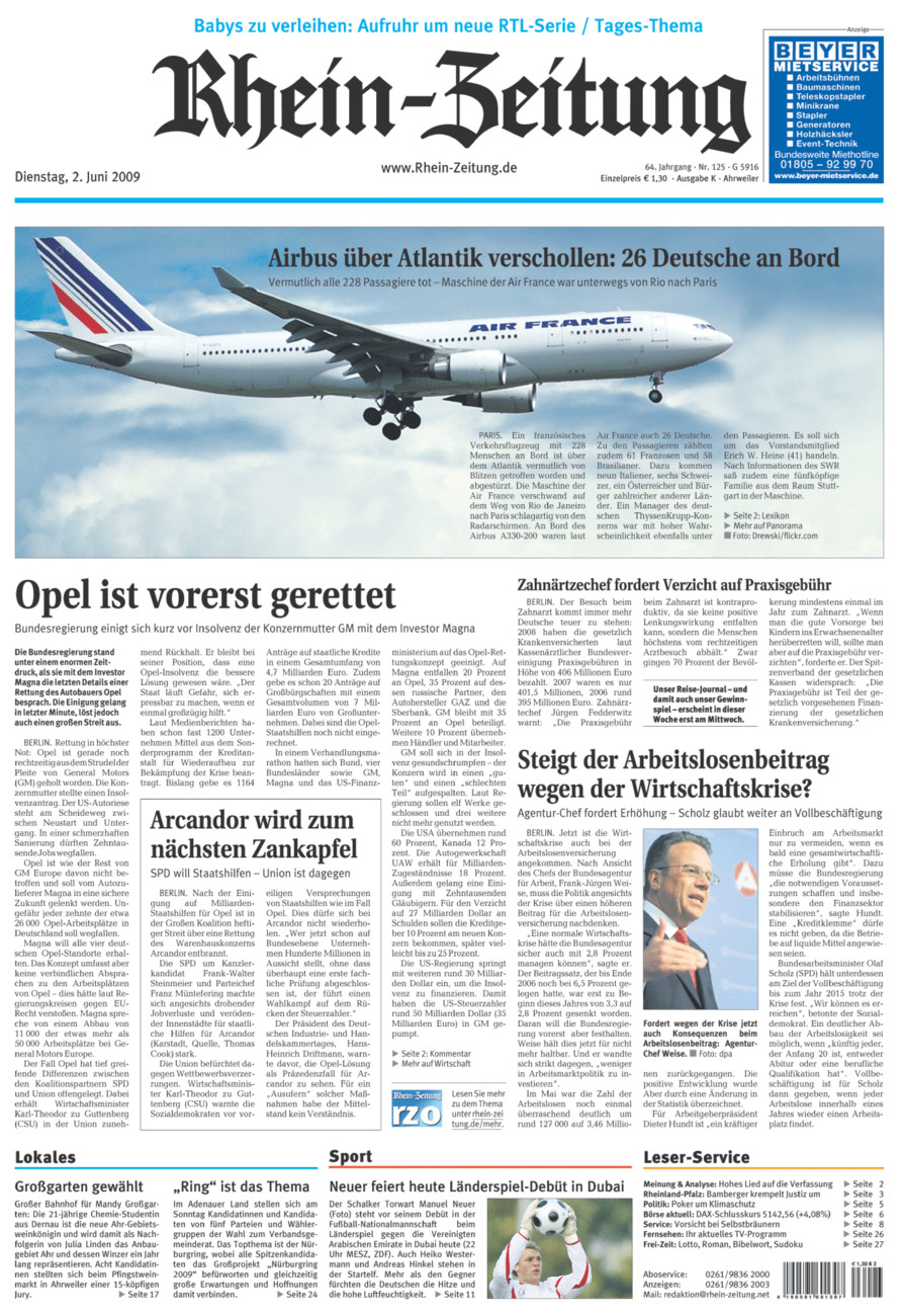 Rhein-Zeitung Kreis Ahrweiler vom Dienstag, 02.06.2009