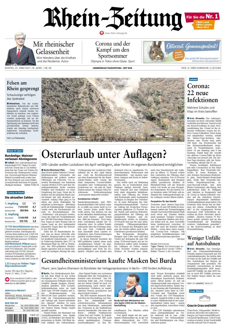 Rhein-Zeitung Kreis Ahrweiler vom Montag, 22.03.2021