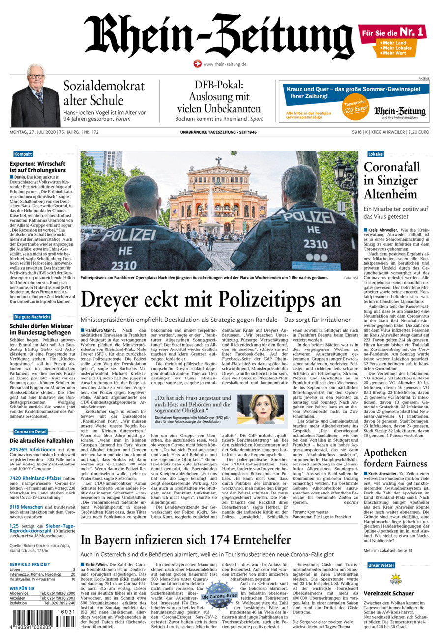 Rhein-Zeitung Kreis Ahrweiler vom Montag, 27.07.2020
