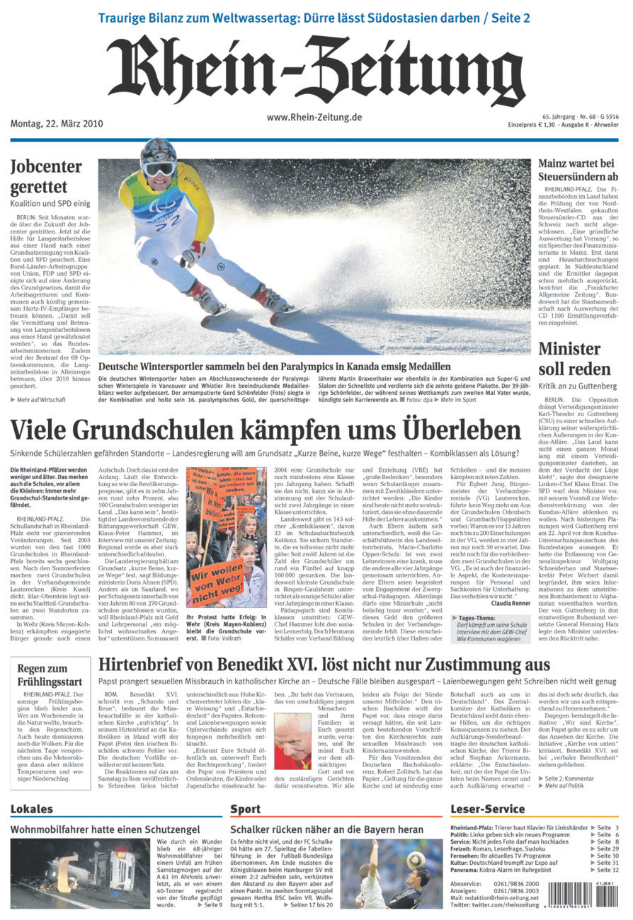 Rhein-Zeitung Kreis Ahrweiler vom Montag, 22.03.2010