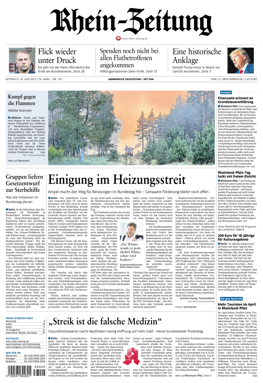 Rhein-Zeitung Kreis Ahrweiler vom Mittwoch, 14.06.2023