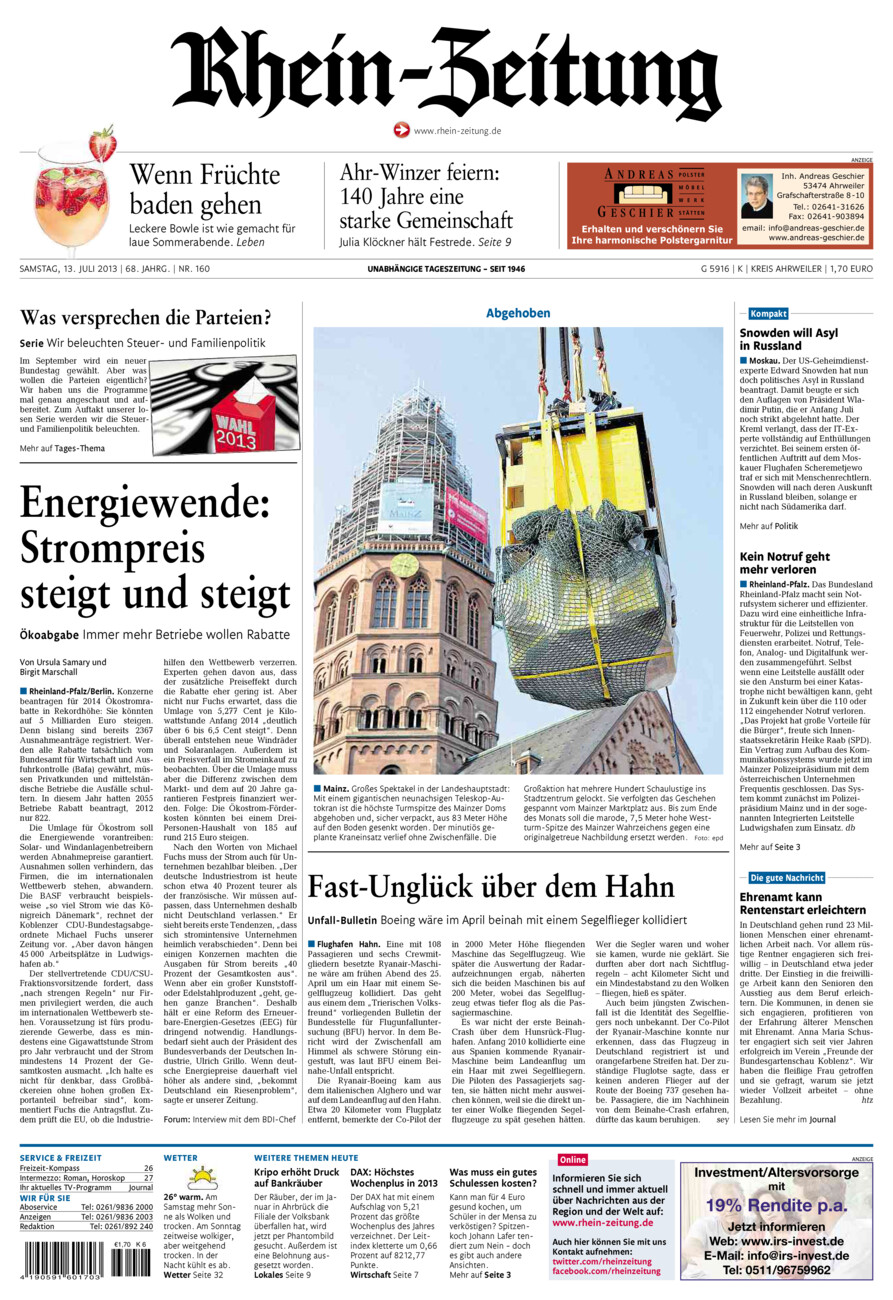 Rhein-Zeitung Kreis Ahrweiler vom Samstag, 13.07.2013