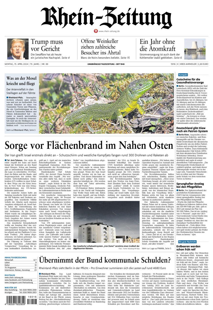 Rhein-Zeitung Kreis Ahrweiler vom Montag, 15.04.2024