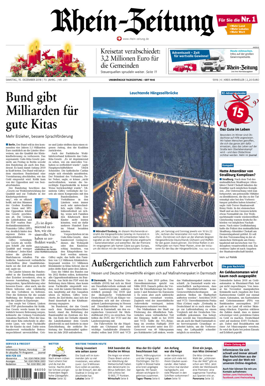 Rhein-Zeitung Kreis Ahrweiler vom Samstag, 15.12.2018