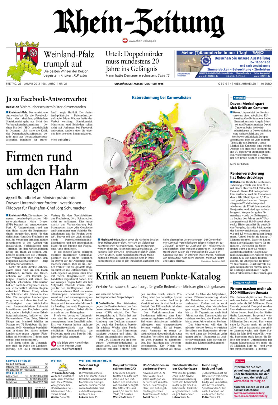 Rhein-Zeitung Kreis Ahrweiler vom Freitag, 25.01.2013