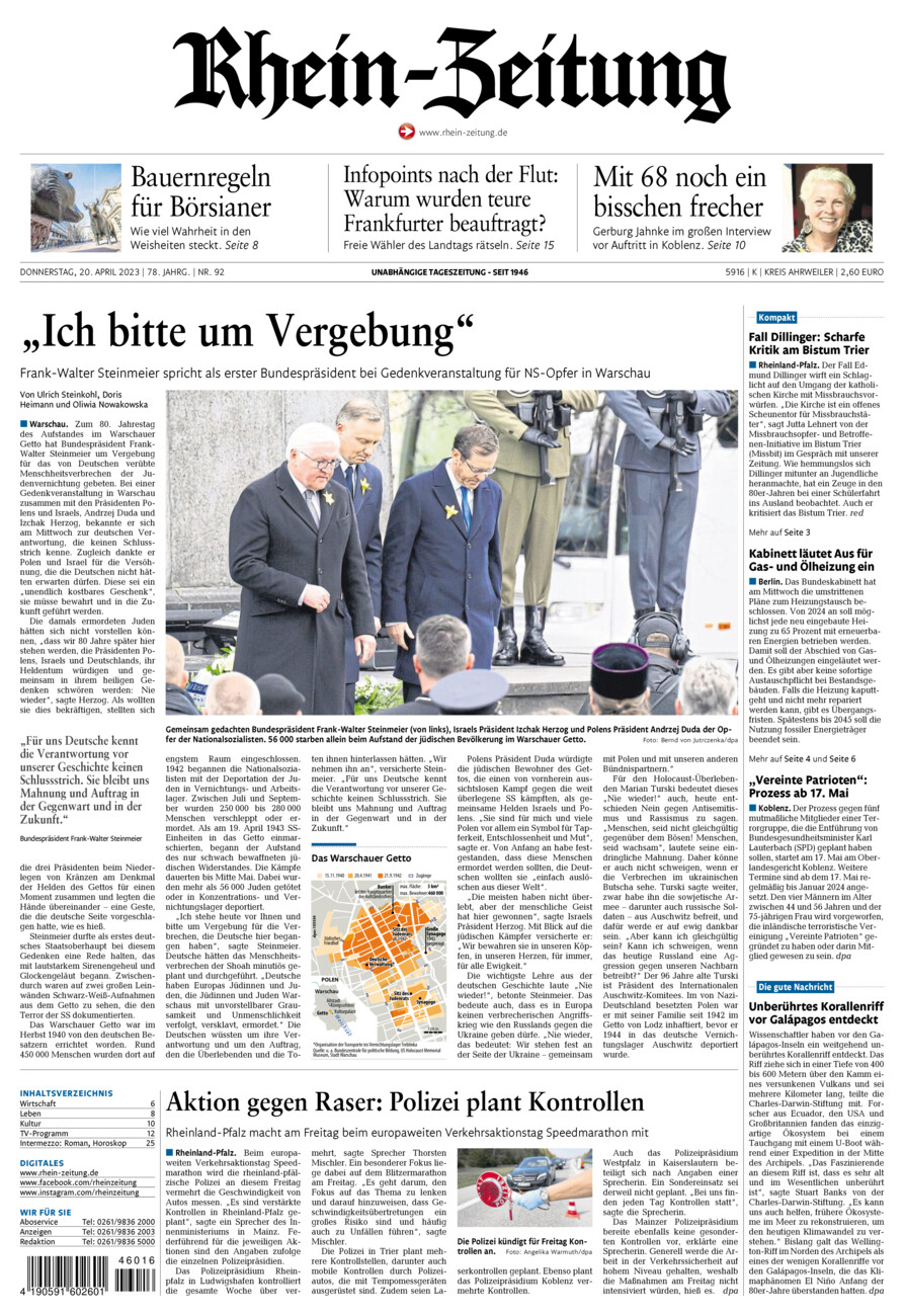 Rhein-Zeitung Kreis Ahrweiler vom Donnerstag, 20.04.2023