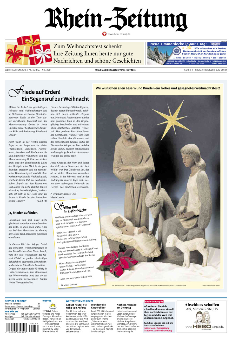 Rhein-Zeitung Kreis Ahrweiler vom Samstag, 24.12.2016