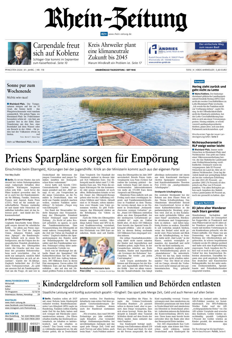Rhein-Zeitung Kreis Ahrweiler vom Samstag, 23.05.2026