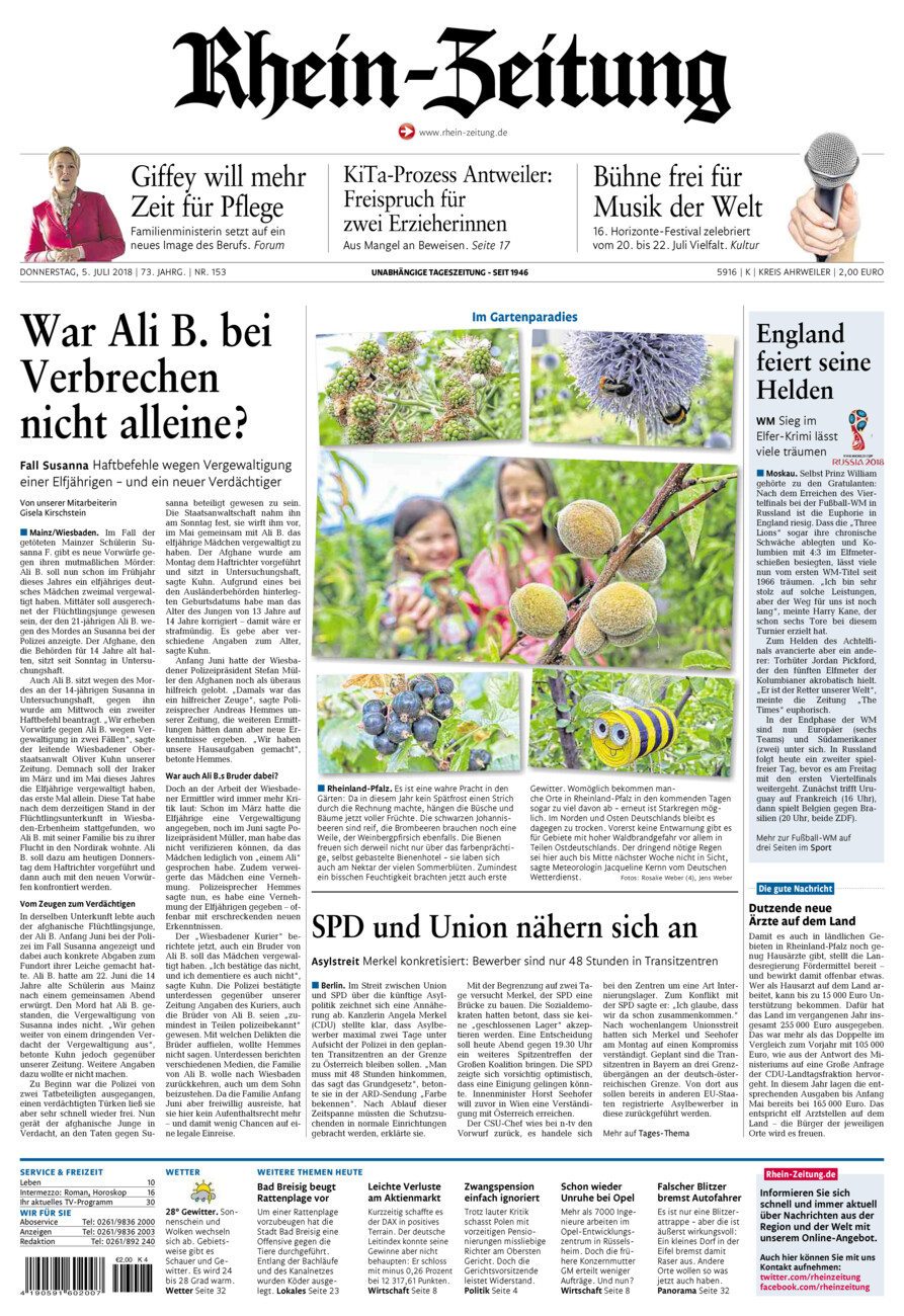 Rhein-Zeitung Kreis Ahrweiler vom Donnerstag, 05.07.2018