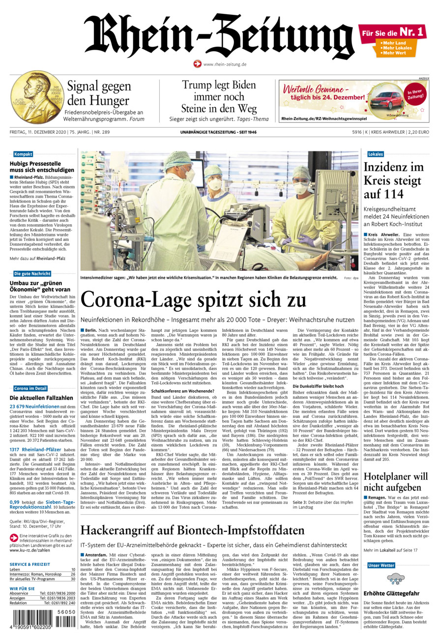 Rhein-Zeitung Kreis Ahrweiler vom Freitag, 11.12.2020