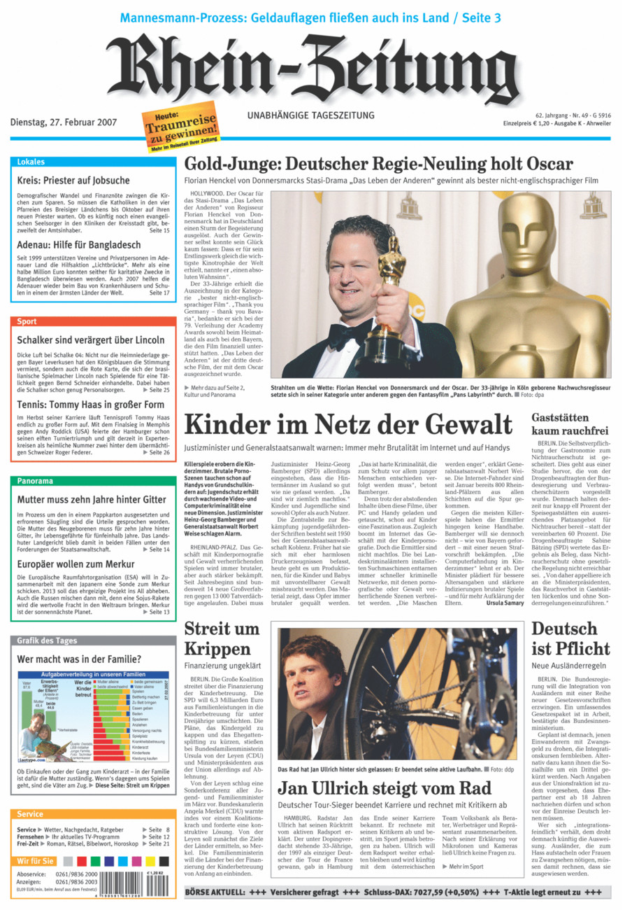 Rhein-Zeitung Kreis Ahrweiler vom Dienstag, 27.02.2007