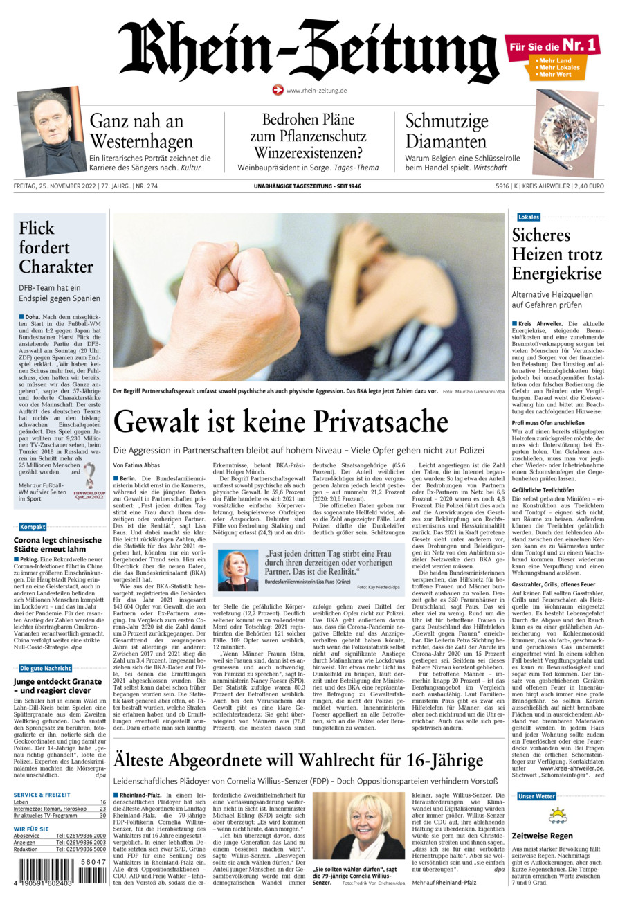 Rhein-Zeitung Kreis Ahrweiler vom Freitag, 25.11.2022