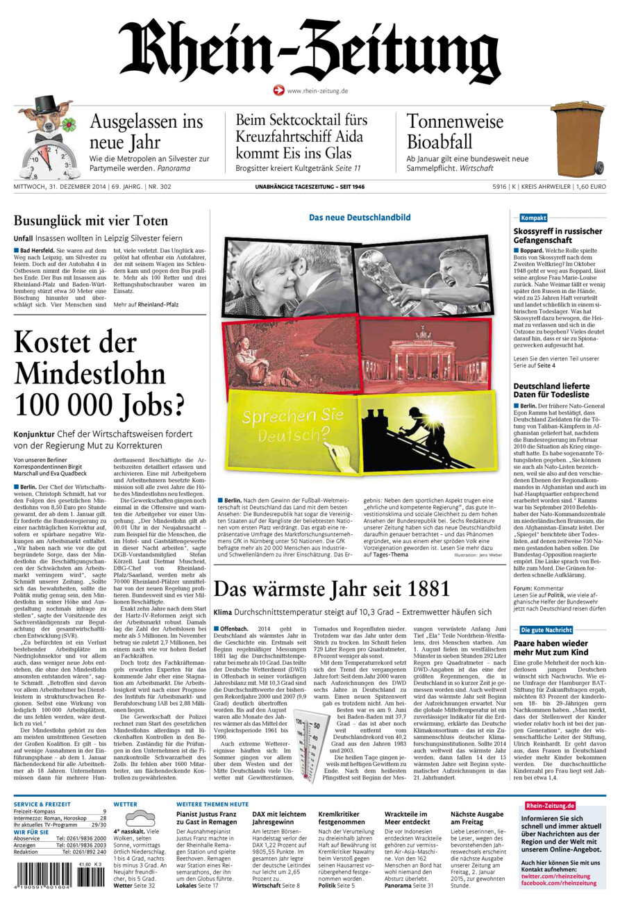 Rhein-Zeitung Kreis Ahrweiler vom Mittwoch, 31.12.2014