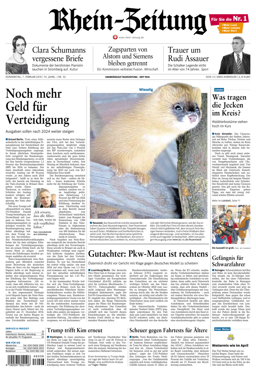 Rhein-Zeitung Kreis Ahrweiler vom Donnerstag, 07.02.2019