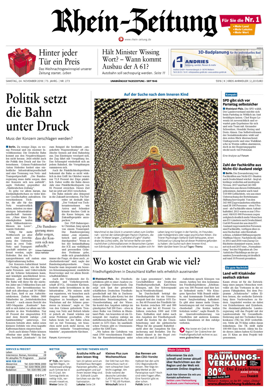 Rhein-Zeitung Kreis Ahrweiler vom Samstag, 24.11.2018