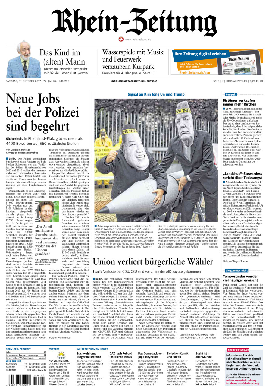 Rhein-Zeitung Kreis Ahrweiler vom Samstag, 07.10.2017