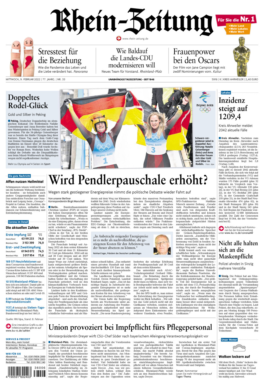 Rhein-Zeitung Kreis Ahrweiler vom Mittwoch, 09.02.2022