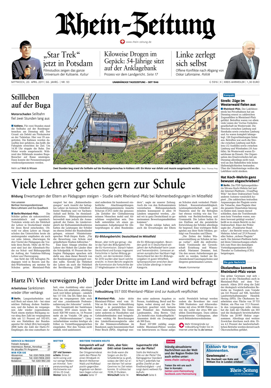 Rhein-Zeitung Kreis Ahrweiler vom Mittwoch, 20.04.2011