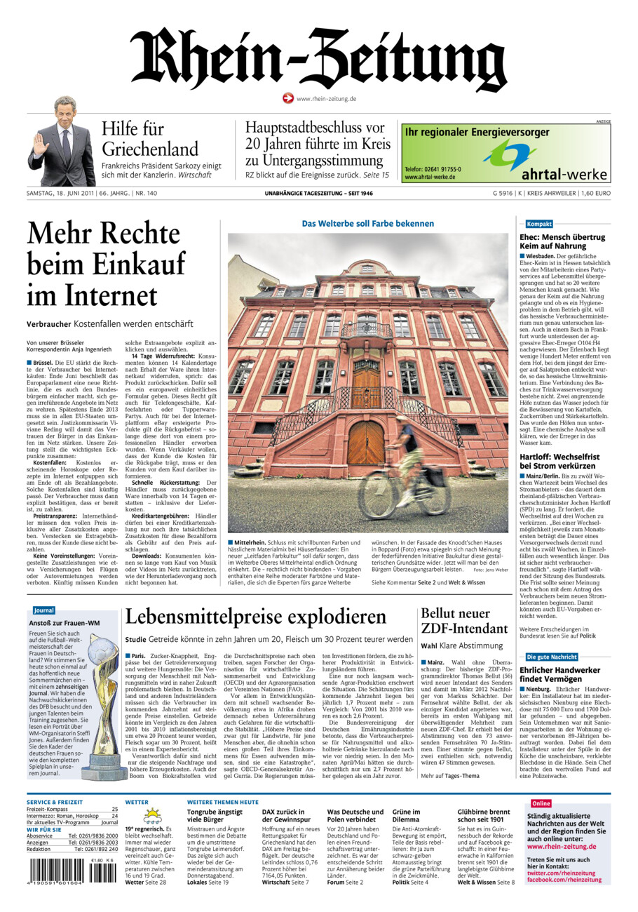 Rhein-Zeitung Kreis Ahrweiler vom Samstag, 18.06.2011